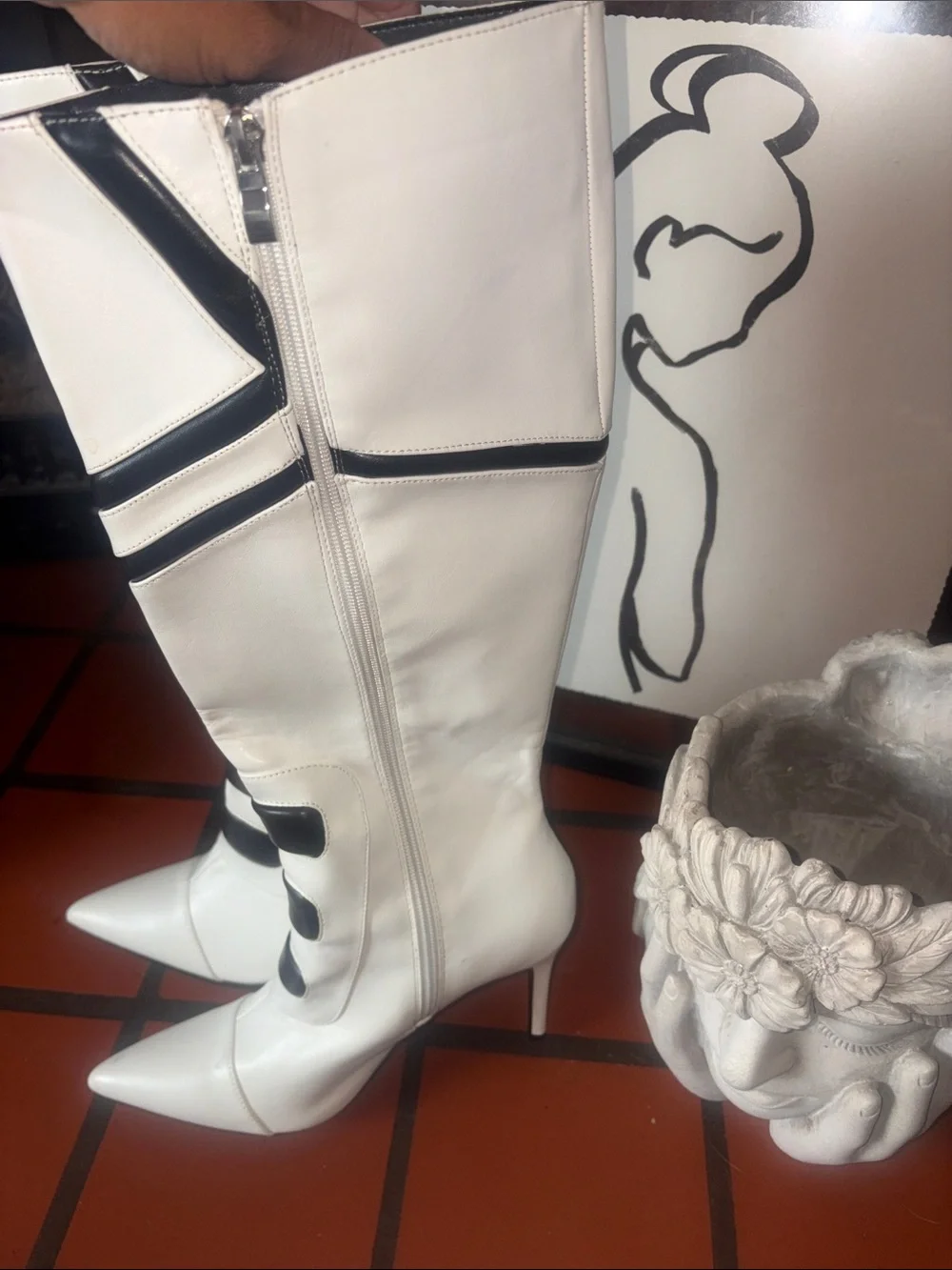 Women's Over-the-Knee White Boot with Black Accent Straps